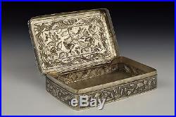 Antique 19th Century Chinese Export Silver Covered Box with Relief Flowers