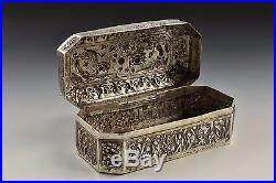 Antique 19th Century Chinese Silver Box with Characters & Dragons