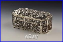Antique 19th Century Chinese Silver Box with Characters & Dragons