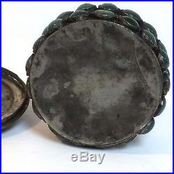 Antique 19th Century Chinese Silver Covered Box With Hard stone & Turquoise Bezel