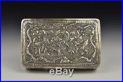 Antique 19th Century Chinese Silver Covered Box with Relief Flowers