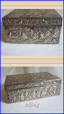 Antique 19th Century Chinese Solid Silver Massive Rare Box 1405 Grams