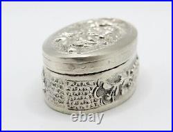 Antique 19th Century Vietnamese Solid Silver Repousse Snuff Box Marked Da Guang