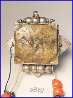 Antique 19thC Chinese Sino-Tibetan Silver Gilt Turquoise Amulet Pendant Gau Box