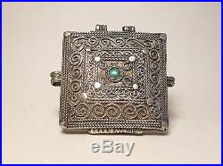 Antique 19thC Chinese Sino-Tibetan Silver Green Gem Amulet Pendant Gau Box