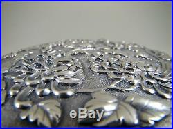 Antique 19thC Chinese Sterling Silver Chrysanthemums Round Box