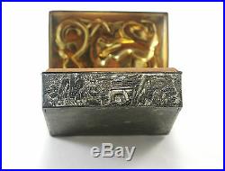 Antique Asian Chinese Dragon Silver Tone Metal & Wood Hinged Box Nice Decoration