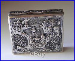 Antique Asian Chinese Export Sterling Silver Repousse Garden Scene Box