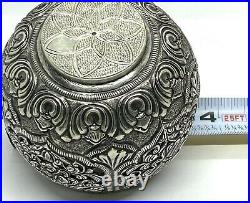 Antique Asian Chinese Sterling Silver Pierced Incense Burner With Lid 196g