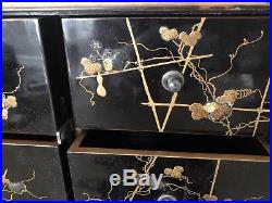 Antique Asian Lacquer Jewelry Box Chest Drawers Chinese Silver & Gold Gilt
