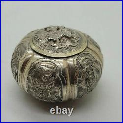 Antique Beautiful Chinese Export Silver Pumkin Snuff Box Dragon&flowers /g087