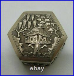 Antique Beautiful Chinese Export Solid Silver Snuff Box 30 G. /b021