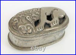 Antique Beautiful Sterling Silver Possibly Chinese Trinket Pill Box Nice Lion