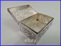 Antique Box Blossoming Branches Bamboo Dragons Asian Export Vietnamese Silver