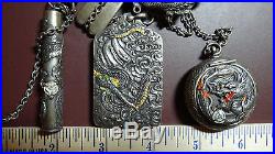 Antique CHATELAINE Silver Oriental Japanese Chinese Hallmarks withBox Unique