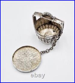 Antique CHINESE / ASIAN SOLID SILVER FISHING CREEL PILL BOX c1900