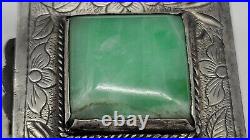 Antique CHINESE EXPORT STERLING SILVER JADE PILL BOX