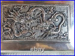 Antique CHINESE EXPORT Silver Cigarette Case Box Dragons
