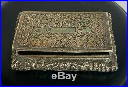 Antique CHINESE SOLID SILVER SNUFF Trinket BOX 1800's hinged lid Dragon Flower