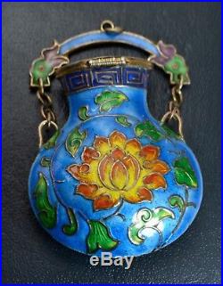 Antique CHINESE Solid Silver Gilt & Enamel Unusual HANGING Pot / Pendant / Box