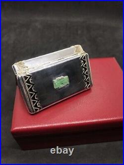 Antique Cartier Sterling Solid Silver Chinese Jade Diamond Snuff Box London 1928