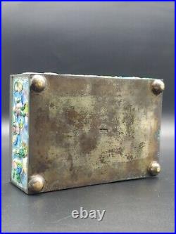 Antique China Relief Enamel Cloisonne Trinket Silver Plate Box
