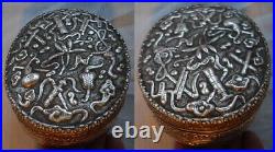 Antique China Silver Plate Eastern Asian MIRROR BOX Chinese Sword on Chased Lid