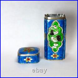 Antique Chinese 20thC. Sterling Silver Cloisonne Enamel Ducks Cranes Opium Box