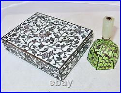 Antique Chinese 6 White Enamel Cigarette Box & 3.7 Green Bell with Serpentine