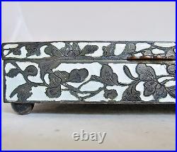 Antique Chinese 6 White Enamel Cigarette Box & 3.7 Green Bell with Serpentine