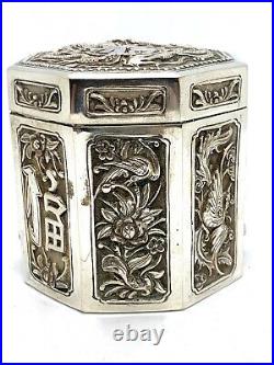 Antique Chinese Asian Export Sterling Silver Tea Caddy Box. Lot 49