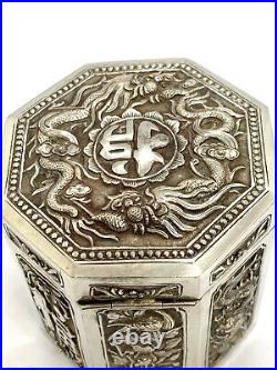 Antique Chinese Asian Export Sterling Silver Tea Caddy Box. Lot 49