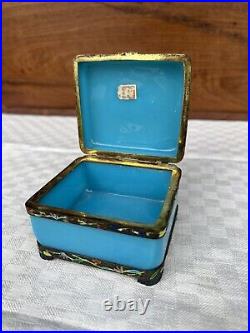 Antique Chinese Blue Opaline Peking Glass Enamel Silver Dresser Box