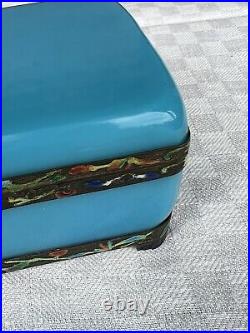Antique Chinese Blue Opaline Peking Glass Enamel Silver Dresser Box