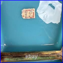 Antique Chinese Blue Opaline Peking Glass Enamel Silver Dresser Box