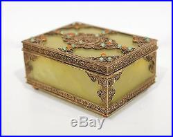 Antique Chinese Box, Jade, Silver, Turquoise, Coral, Hinged lid
