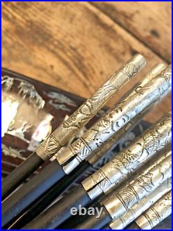Antique Chinese Box Set Ebony Silver Metal Chopsticks Mother of Pearl Lacquered
