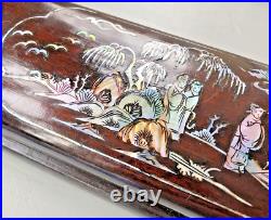 Antique Chinese Box Set Ebony Silver Metal Chopsticks Mother of Pearl Lacquered