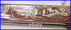 Antique Chinese Box Set Ebony Silver Metal Chopsticks Mother of Pearl Lacquered