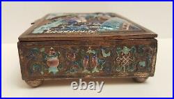 Antique Chinese Brass & Enamel Cloisonne Tobacco Jewelry Trinket Box