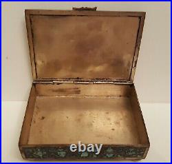 Antique Chinese Brass & Enamel Cloisonne Tobacco Jewelry Trinket Box