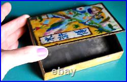 Antique Chinese CLOISONNE ENAMEL ON METAL Smoking/Cigarette Box W Lid V. UNUSUAL