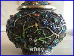 Antique Chinese China Export Solid Silver Filigree Tea Caddy Box 1900's