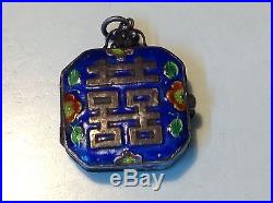 Antique Chinese China silver amulet Oriental pendant enameled box (m1544)