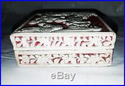Antique Chinese Cinnabar & White Lacquer Ware Box