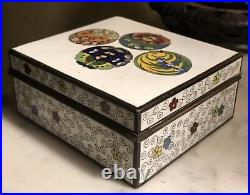 Antique Chinese Cloisonné Box Silver Gilt Frame Unusual Symbols EC NR