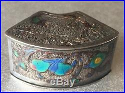 Antique Chinese Cloisonné Enamel Sterling Silver Case Box Hallmarked