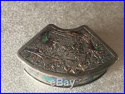 Antique Chinese Cloisonné Enamel Sterling Silver Case Box Hallmarked