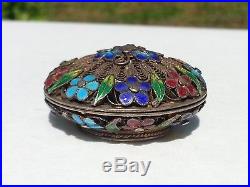 Antique Chinese Cloisonne Filigree Gold Colour on Export Silver Pill Trinket Box
