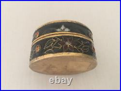 Antique Chinese Cloisonné enamel ornate round Silver box decorated with gems 2D